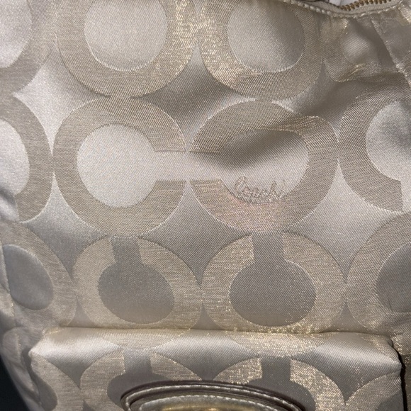 Coach Kristen Satchel shoulder bag Crossbody gold metallic canvas pristine - Picture 6 of 16